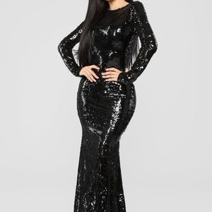 Fashion Nova Black Sequin Prom Evening Gown Dress Medium